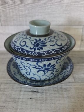 Blue Floral Porcelain Gaiwan Tea Set